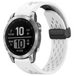 For Garmin Fenix 7 / Fenix 7 Pro 22mm Holes Magnetic Folding Buckle Silicone Watch Band(White)