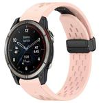 For Garmin Quatix 7 Pro 22mm Holes Magnetic Folding Buckle Silicone Watch Band(Pink)