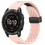 For Garmin Epix Pro 47mm 22mm Holes Magnetic Folding Buckle Silicone Watch Band(Pink)