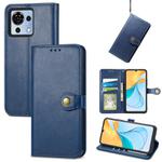 For ZTE Blade V50 Vita Retro Solid Color Buckle Leather Phone Case(Blue)