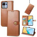 For ZTE Blade V50 Vita Retro Solid Color Buckle Leather Phone Case(Brown)