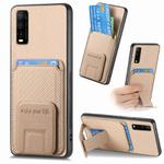 For vivo Y50 Carbon Fiber Card Bag Fold Stand Phone Case(Khaki)