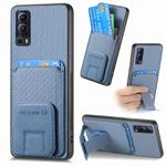 For vivo Y72 5G Carbon Fiber Card Bag Fold Stand Phone Case(Blue)