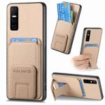 For vivo Y73s 5G / S7e Carbon Fiber Card Bag Fold Stand Phone Case(Khaki)