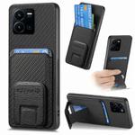 For vivo Y35 4G Carbon Fiber Card Bag Fold Stand Phone Case(Black)
