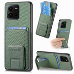 For vivo V25 Carbon Fiber Card Bag Fold Stand Phone Case(Green)