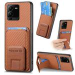 For vivo V25 Pro Carbon Fiber Card Bag Fold Stand Phone Case(Brown)