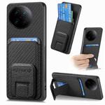 For vivo X90 Carbon Fiber Card Bag Fold Stand Phone Case(Black)