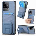 For vivo iQOO 11 5G Carbon Fiber Card Bag Fold Stand Phone Case(Blue)