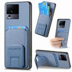 For vivo iQOO Neo 7 SE Carbon Fiber Card Bag Fold Stand Phone Case(Blue)