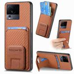 For vivo iQOO Neo 7 SE Carbon Fiber Card Bag Fold Stand Phone Case(Brown)