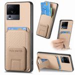 For vivo iQOO Neo 7 SE Carbon Fiber Card Bag Fold Stand Phone Case(Khaki)