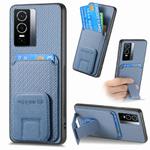 For vivo Y76 Carbon Fiber Card Bag Fold Stand Phone Case(Blue)