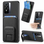 For vivo Y76 Carbon Fiber Card Bag Fold Stand Phone Case(Black)