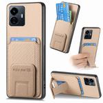 For vivo Y77 5G Carbon Fiber Card Bag Fold Stand Phone Case(Khaki)
