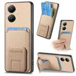 For Vivo Y35M+ Carbon Fiber Card Bag Fold Stand Phone Case(Khaki)