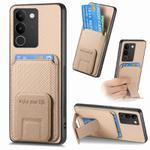 For vivo S17 / S17 Pro / V29 Carbon Fiber Card Bag Fold Stand Phone Case(Khaki)