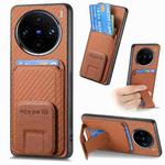 For vivo X100 5G Carbon Fiber Card Bag Fold Stand Phone Case(Brown)