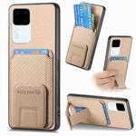 For vivo S18 Carbon Fiber Card Bag Fold Stand Phone Case(Khaki)