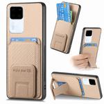 For vivo S18 Pro Carbon Fiber Card Bag Fold Stand Phone Case(Khaki)