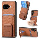 For Google Pixel 9a Carbon Fiber Card Bag Fold Stand Phone Case(Brown)