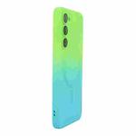 For Samsung Galaxy S25+ 5G ENKAY Hat-Prince MagSafe Rainbow Gradient Silicone Phone Case with Lens Film(Green Blue)