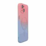 For iPhone 14 ENKAY Hat-Prince MagSafe Rainbow Gradient Silicone Phone Case with Lens Film(Pink Blue)