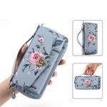 For iPhone 15 Flower Multi-functional Crossbody Zipper Wallet MagSafe Leather Phone Case(Blue)