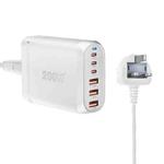 GaN PD100W Type-C x 3 + USB x 3 Multi Port Laptop Adapter, White, Plug Size:UK Plug