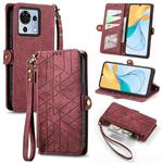 For ZTE Blade V50 Vita Geometric Zipper Wallet Side Buckle Leather Phone Case(Red)