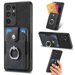 For Samsung Galaxy S21 Ultra 5G Retro Skin-feel Ring Card Wallet Phone Case(Black)