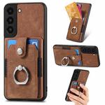 For Samsung Galaxy S22 5G Retro Skin-feel Ring Card Wallet Phone Case(Brown)