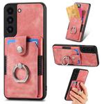 For Samsung Galaxy S22 5G Retro Skin-feel Ring Card Wallet Phone Case(Pink)