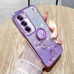 For OPPO Reno12 Pro  Global  Gradient Glitter Immortal Flower Ring All-inclusive Phone Case(Purple)