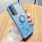 For OPPO Reno6 Gradient Glitter Immortal Flower Ring All-inclusive Phone Case(Blue)