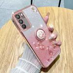 For OPPO Reno6  Pro Gradient Glitter Immortal Flower Ring All-inclusive Phone Case(Pink)