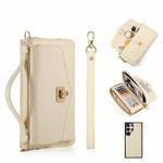 For Samsung Galaxy S24 Ultra 5G Crossbody Multi-functional Zipper Wallet Litchi Leather Phone Case(Beige)