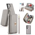 For Samsung Galaxy S24 Ultra 5G Crossbody Multi-functional Zipper Wallet Litchi Leather Phone Case(Grey)
