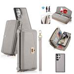 For Samsung Galaxy S24 5G Crossbody Multi-functional Zipper Wallet Litchi Leather Phone Case(Grey)