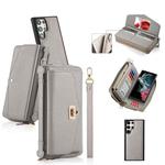 For Samsung Galaxy S22 5G Crossbody Multi-functional Zipper Wallet Litchi Leather Phone Case(Grey)