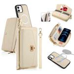 For iPhone 12 MagSafe Crossbody Multi-functional Zipper Wallet Litchi Leather Phone Case(White)