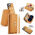 For iPhone 12 Pro Max MagSafe Crossbody Multi-functional Zipper Wallet Litchi Leather Phone Case(Orange)