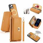 For iPhone 12 Pro MagSafe Crossbody Multi-functional Zipper Wallet Litchi Leather Phone Case(Orange)