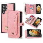 For Samsung Galaxy S22 Ultra 5G Multi-functional Zipper Wallet Leather Phone Case(Pink)