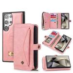 For Samsung Galaxy S24 Ultra 5G Multi-functional Zipper Wallet Leather Phone Case(Pink)