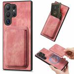 For Samsung Galaxy S25 Ultra 5G Retro Leather Card Bag Magnetic Phone Case(Pink)