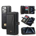 For iPhone 15 Pro Max Multi-functional Zipper Wallet Leather Phone Case(Black)
