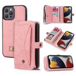 For iPhone 13 Pro Max Multi-functional Zipper Wallet Leather Phone Case(Pink)