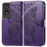 For TCL 40 NXTpaper 4G Butterfly Love Flower Embossed Leather Phone Case(Dark Purple)