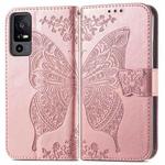 For TCL 40 XE Butterfly Love Flower Embossed Leather Phone Case(Rose Gold)